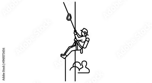 Man climbing up a rope line.