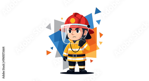 Cute cartoon fireman in uniform.