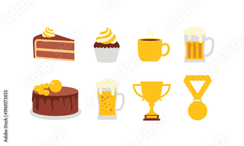Celebratory treats and beverages with trophies for a victorious occasion
