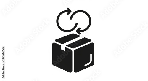 A minimalist vector graphic of a package with a recycling symbol above it