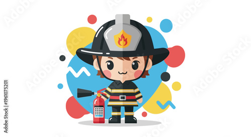 Cute cartoon fireman in uniform.