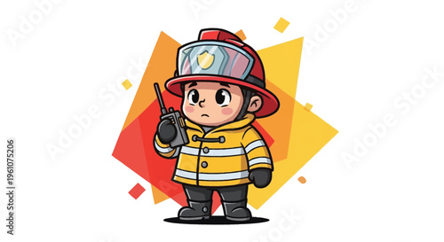 Cute cartoon fireman in uniform.