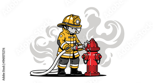 Firefighter wearing protective gear operating hydrant.