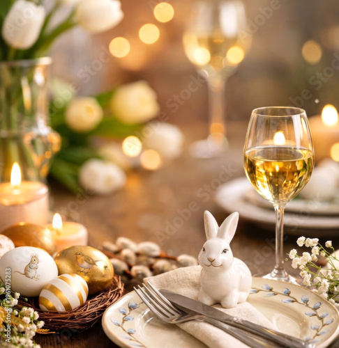 Easter table setting with charming bunny decoration