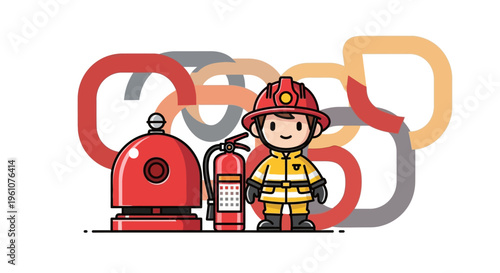 Firefighter cartoon character in uniform.