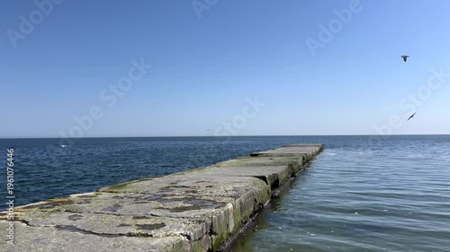 Odessa blue sea. Cold water and waves, coastal zone