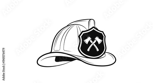 Firefighter helmet with axe emblem.