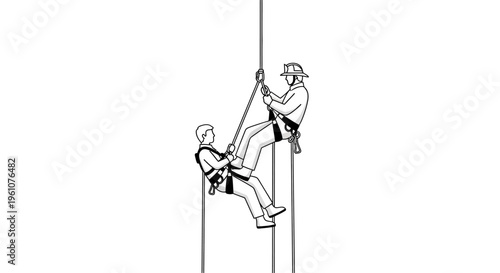 Two climbers ascending a rope together.