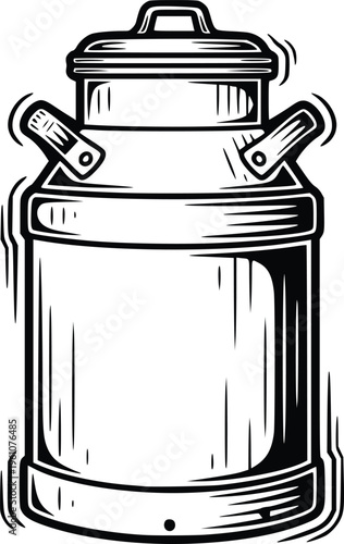 Vintage Milk Can Hand Drawn Engraving Style Dairy Container Vector Illustration