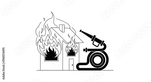 Cannon destroying burning house with fire.