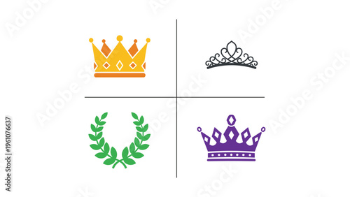 Four distinct crown icons representing different regal and symbolic meanings