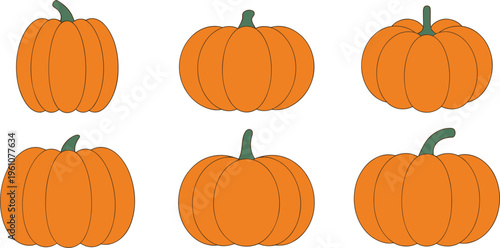Pumpkin set vector illustration, autumn harvest vegetables isolated for seasonal decoration, thanksgiving design and halloween themes