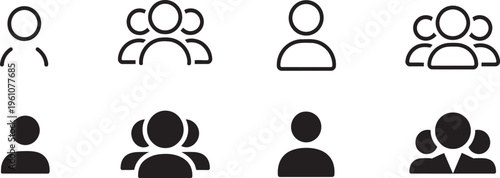 User icon set single and group profile avatars, people identity community roles vector, person symbols illustrating teamwork audience social membership concept