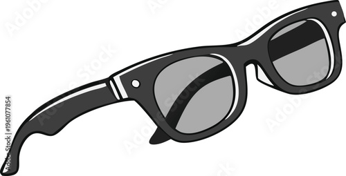 Vintage black sunglasses vector illustration, retro wayfarer style eyewear icon, classic summer fashion sun glasses isolated on white background