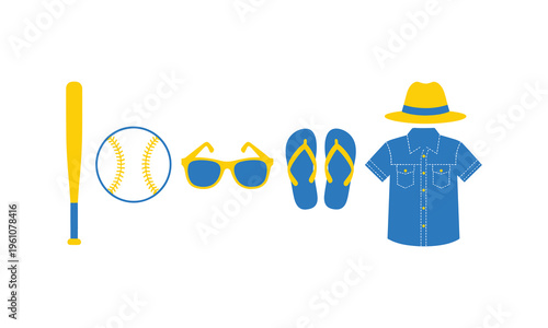 Iconic elements representing a classic baseball player's attire and equipment