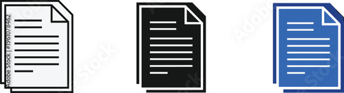 A trio of document icons are displayed showcasing variations in color white black and vibrant blue high quality professional detailed modern