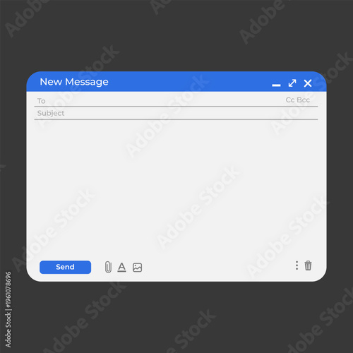 Email interface. Mail window template, internet message isolated frame, blank email. Modern flat style vector illustration. Gmail. Google mail. Iphone. Yahoo.