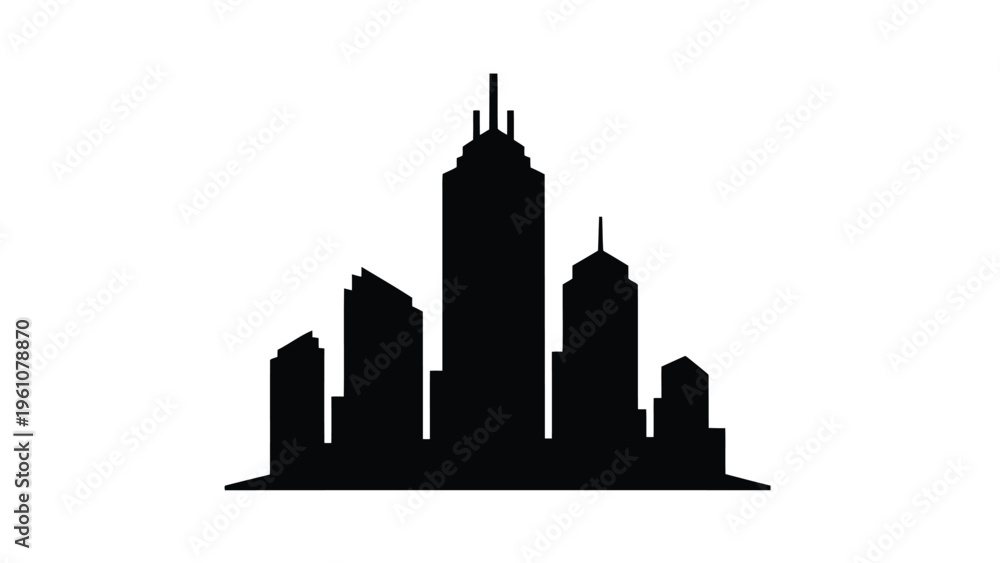 Obraz premium City skyline silhouette with skyscrapers on white background, modern urban landscape