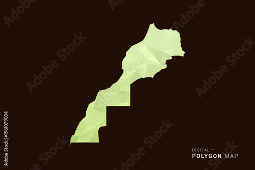 Morocco Map - Low poly polygon map in soft light green gradient on dark brown background, modern minimal geometric style, clean abstract vector illustration design.