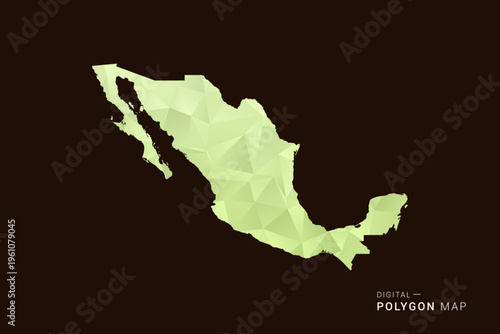 Mexico Map - Low poly polygon map in soft light green gradient on dark brown background, modern minimal geometric style, clean abstract vector illustration design.