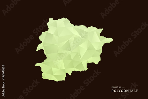 Andorra Map - Low poly polygon map in soft light green gradient on dark brown background, modern minimal geometric style, clean abstract vector illustration design.