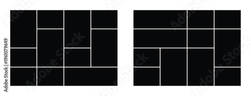 Empty Collage Photo Template with Geometric Grid. Family photo collage album, moodboard design. Background and photo album for wall mood board.