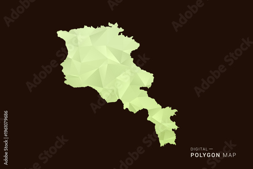 Armenia Map - Low poly polygon map in soft light green gradient on dark brown background, modern minimal geometric style, clean abstract vector illustration design.