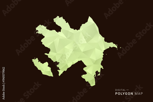 Azerbaijan Map - Low poly polygon map in soft light green gradient on dark brown background, modern minimal geometric style, clean abstract vector illustration design.