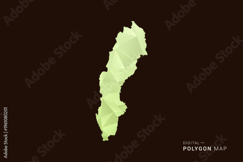 Sweden Map - Low poly polygon map in soft light green gradient on dark brown background, modern minimal geometric style, clean abstract vector illustration design.