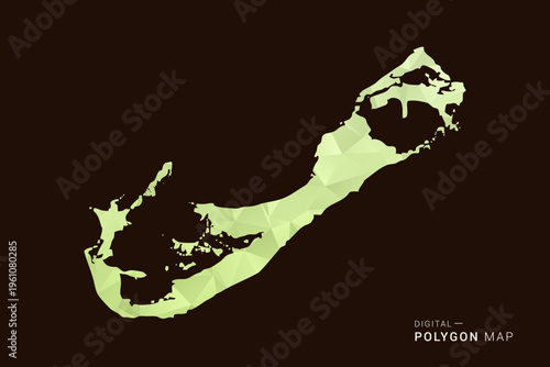 Bermuda Map - Low poly polygon map in soft light green gradient on dark brown background, modern minimal geometric style, clean abstract vector illustration design.