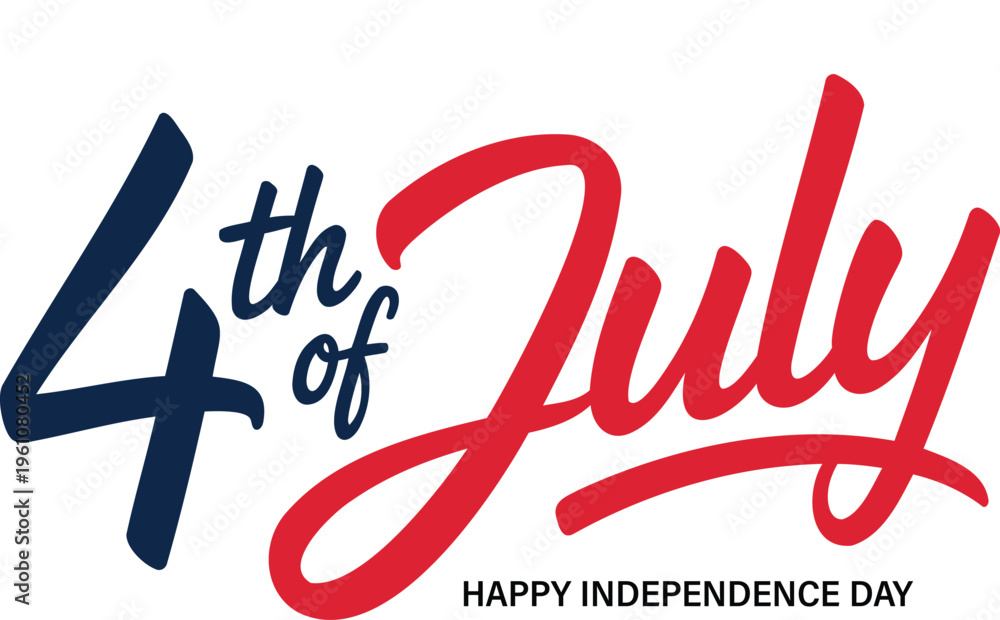 Obraz premium Happy 4th of July lettering with celebration elements and transparent background.