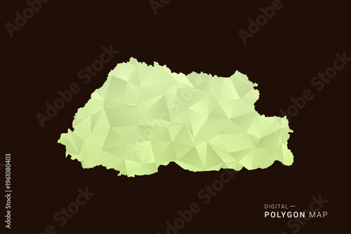 Bhutan Map - Low poly polygon map in soft light green gradient on dark brown background, modern minimal geometric style, clean abstract vector illustration design.