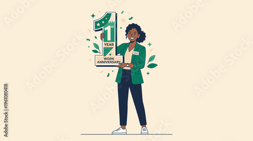 Work Anniversary Celebration for a Happy Professional Woman Marking Her First Year of Achievement