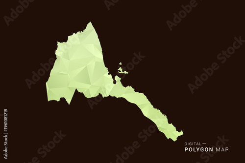 Eritrea Map - Low poly polygon map in soft light green gradient on dark brown background, modern minimal geometric style, clean abstract vector illustration design.