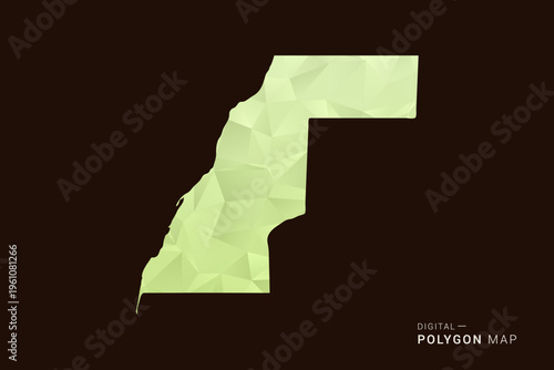 Western Sahara Map - Low poly polygon map in soft light green gradient on dark brown background, modern minimal geometric style, clean abstract vector illustration design.