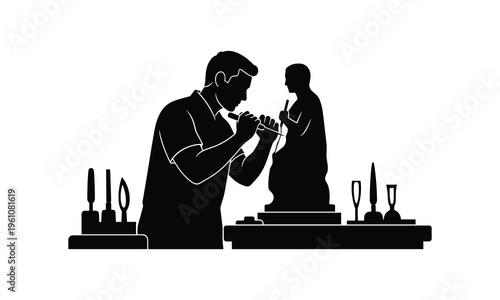 A craftsman meticulously works on delicate glassware using specialized tools.