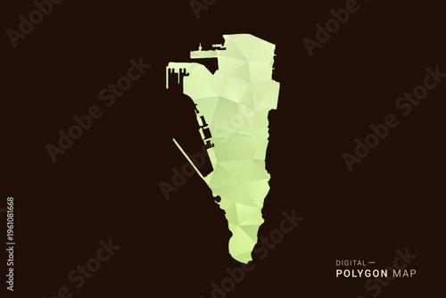 Gibraltar Map - Low poly polygon map in soft light green gradient on dark brown background, modern minimal geometric style, clean abstract vector illustration design.