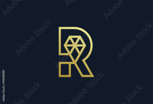 Initial Letter R Diamond Jewelry logo, Letter R with diamond combination, usable for branding and business logos, Flat Logo Design Template, vector illustration