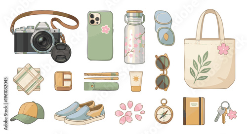 Spring Travel and Adventure Gear with Sakura Theme
