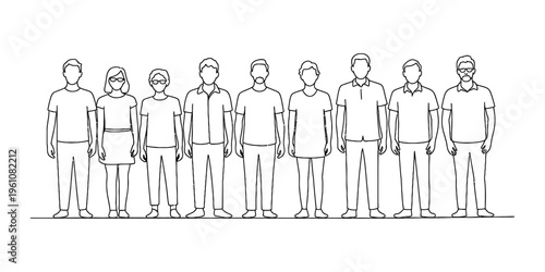 Continuous line drawing of diverse group of people standing together