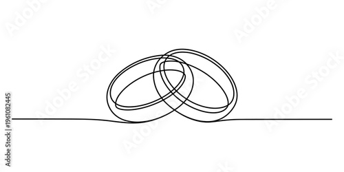 Minimalist illustration of interconnected rings on a line