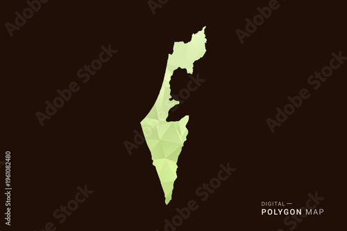 Palestine Map - Low poly polygon map in soft light green gradient on dark brown background, modern minimal geometric style, clean abstract vector illustration design.