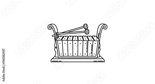 Vintage Metal Shopping Basket Illustration.