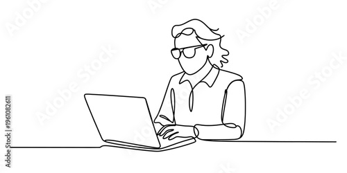 businesswoman working on laptop in minimalist style