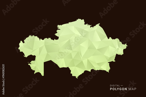 Kazakhstan Map - Low poly polygon map in soft light green gradient on dark brown background, modern minimal geometric style, clean abstract vector illustration design.