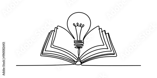 line drawing of lightbulb on open book