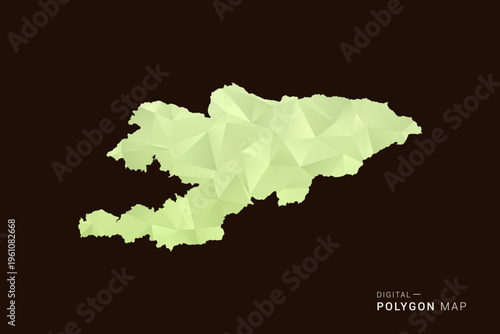 Kyrgyzstan Map - Low poly polygon map in soft light green gradient on dark brown background, modern minimal geometric style, clean abstract vector illustration design.