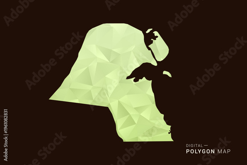 Kuwait Map - Low poly polygon map in soft light green gradient on dark brown background, modern minimal geometric style, clean abstract vector illustration design.