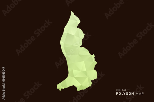 Liechtenstein Map - Low poly polygon map in soft light green gradient on dark brown background, modern minimal geometric style, clean abstract vector illustration design.