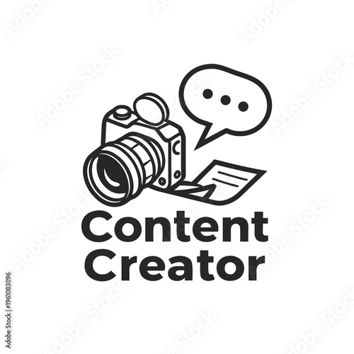 Content creator camera and speech bubble logo with social media